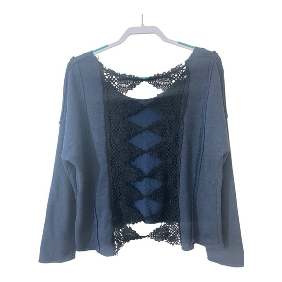 Free People Victorian Lace Crochet Sweater Pullover Oversized Sweatshirt MED - Picture 2 of 11
